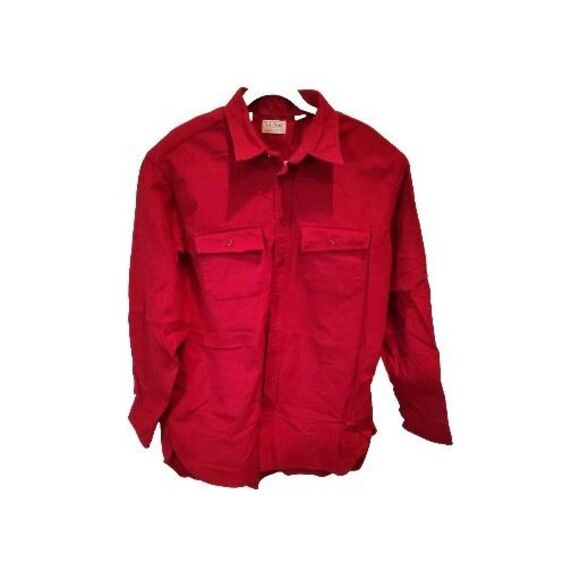 L.L. Bean Chamois Shirt Men’s 17.5 Tall Red Long Sleeve Button Up Style 1612 USA - Picture 1 of 6
